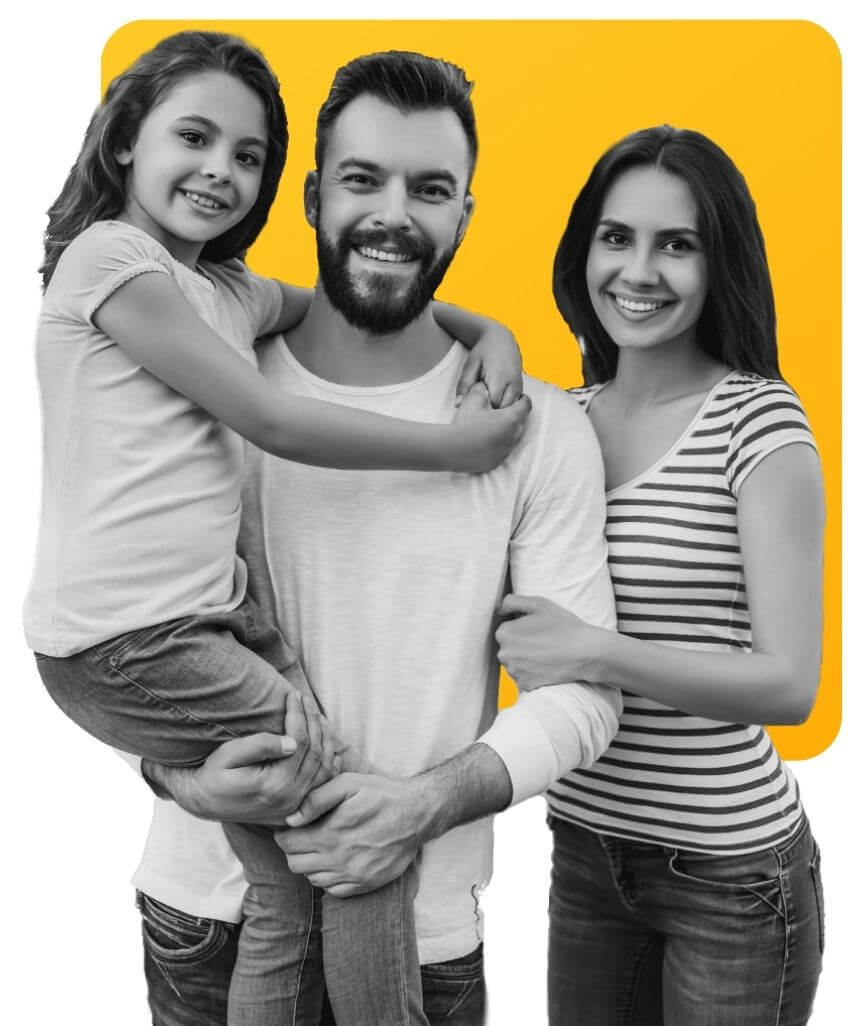 A happy family smiling after receiving their workers comp payments